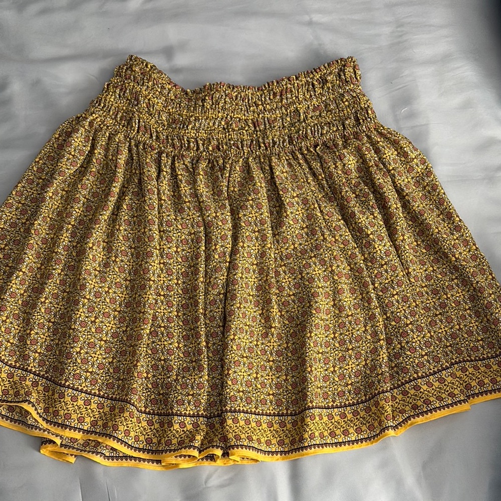 Max Studio Yellow Brown Smocked Skater Skirt
